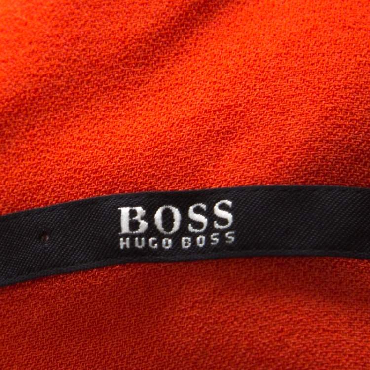 Pre Owned Boss By Hugo Boss Orange Crepe V-Neck Long Sleeveless Dress M