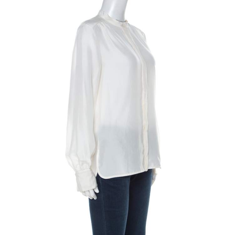 Pre Owned Boss By Hugo Boss Cream Silk Button Front Long Sleeve Shirt S 