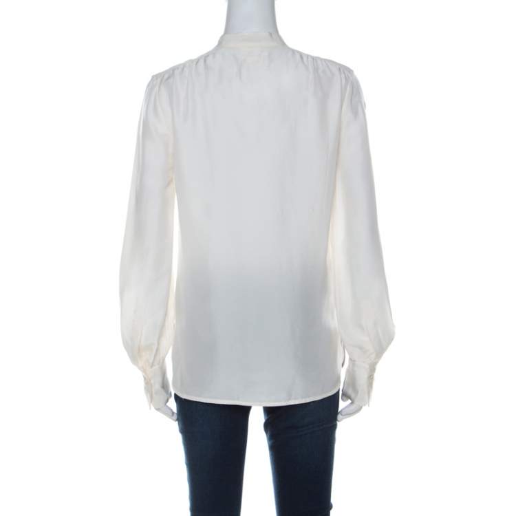 Pre Owned Boss By Hugo Boss Cream Silk Button Front Long Sleeve Shirt S 