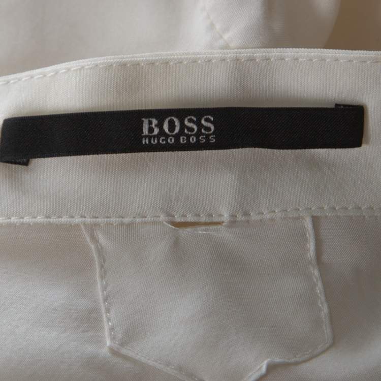 Pre Owned Boss By Hugo Boss Cream Silk Button Front Long Sleeve Shirt S 