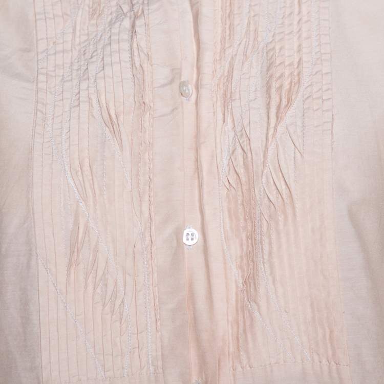 Pre Owned Boss By Hugo Boss Beige Cotton Silk Pleat Front Blouse M