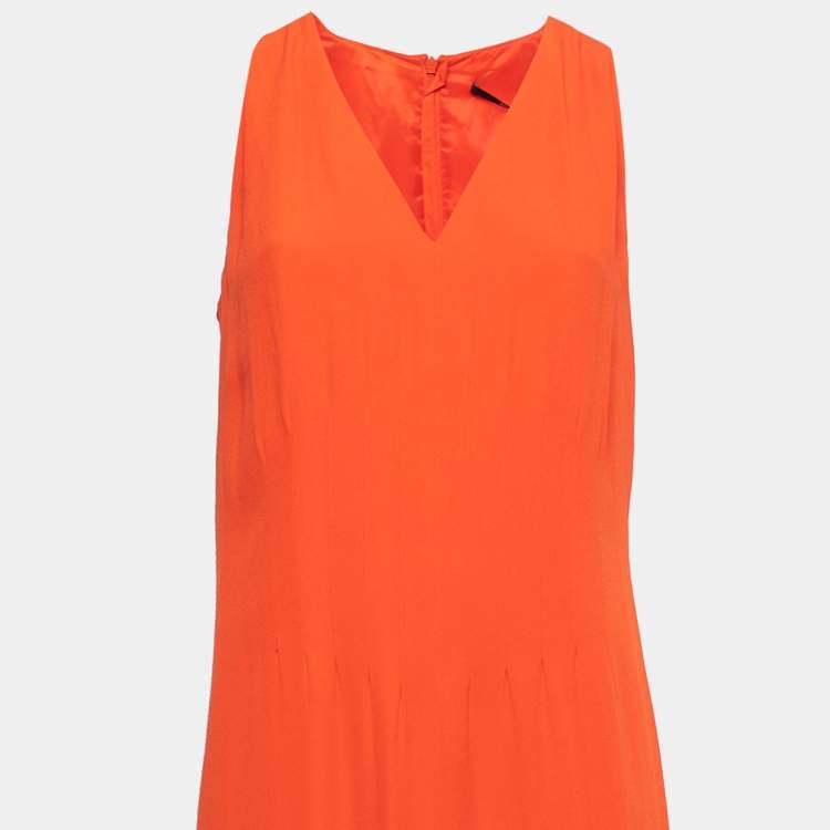 Pre Owned Boss By Hugo Boss Orange Crepe Sleeveless V-Neck Slit Detail Maxi Dress M