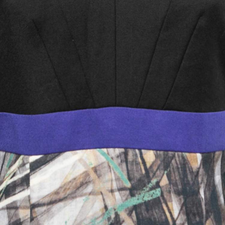 Pre Owned Boss By Hugo Boss Black Printed Wool Long Sleeve A-Line Dress M