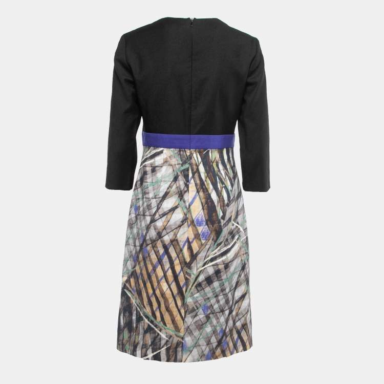 Pre Owned Boss By Hugo Boss Black Printed Wool Long Sleeve A-Line Dress M