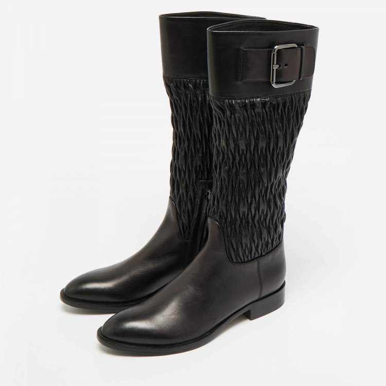 مملوكة مسبقًا Boss By Hugo Boss Size 38 Black Leather Knee Length Boots