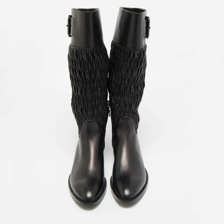 مملوكة مسبقًا Boss By Hugo Boss Size 38 Black Leather Knee Length Boots