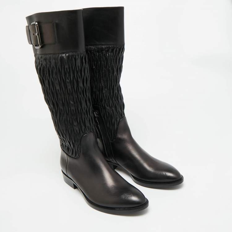 مملوكة مسبقًا Boss By Hugo Boss Size 38 Black Leather Knee Length Boots