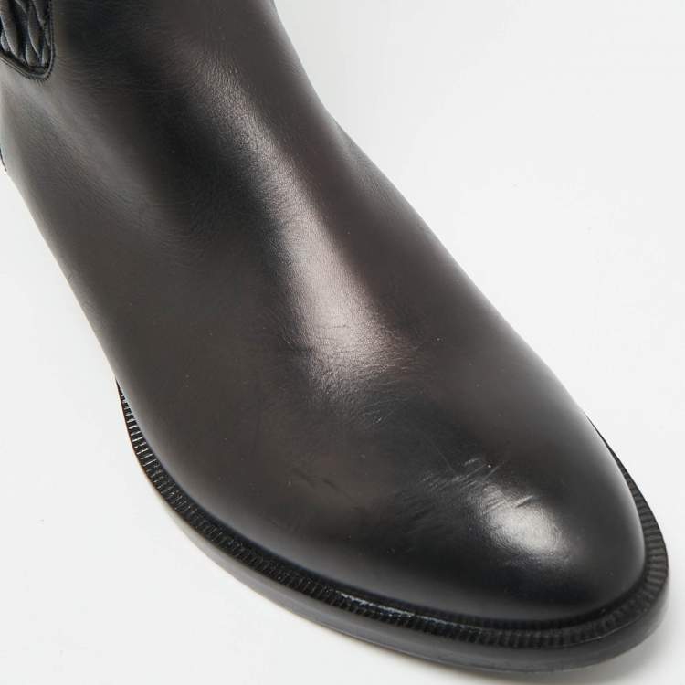 مملوكة مسبقًا Boss By Hugo Boss Size 38 Black Leather Knee Length Boots