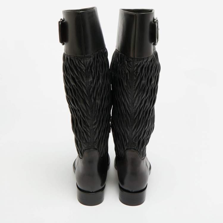 مملوكة مسبقًا Boss By Hugo Boss Size 38 Black Leather Knee Length Boots