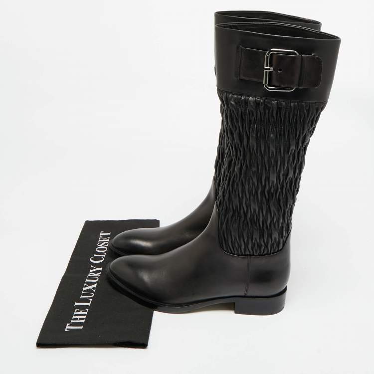 مملوكة مسبقًا Boss By Hugo Boss Size 38 Black Leather Knee Length Boots