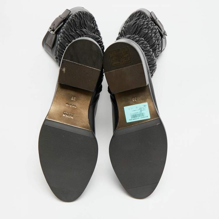 مملوكة مسبقًا Boss By Hugo Boss Size 38 Black Leather Knee Length Boots