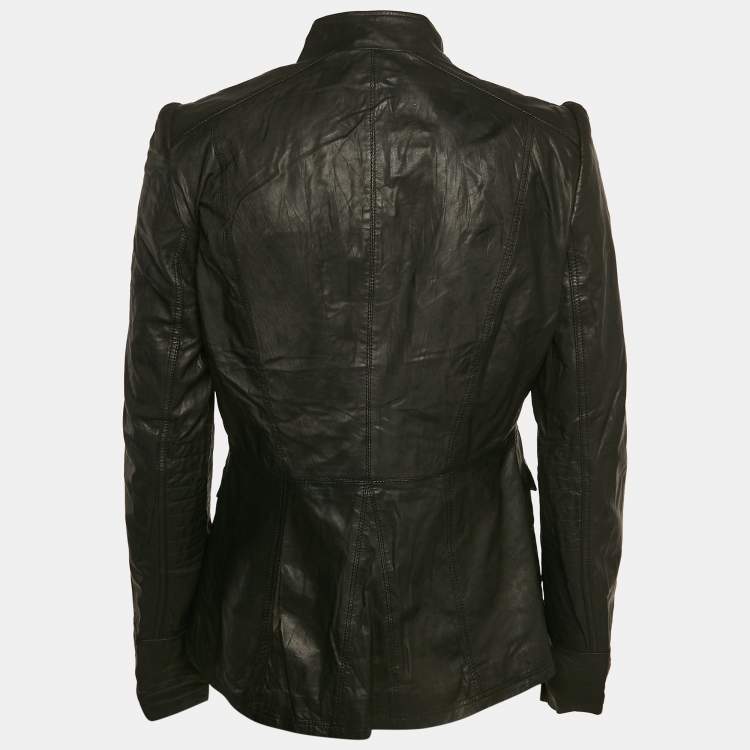 Pre Owned Boss Orange by Hugo Boss Black Leather Military Jacket M