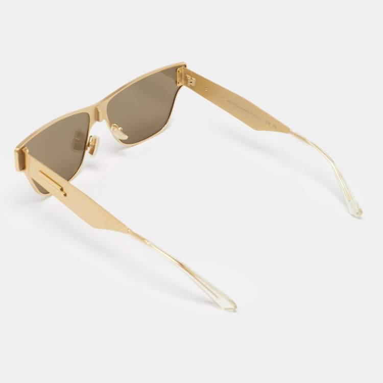 Pre Owned Bottega Veneta Gold Tone/Grey & Gold Mirrored BV1148S Rectangle Sunglasses