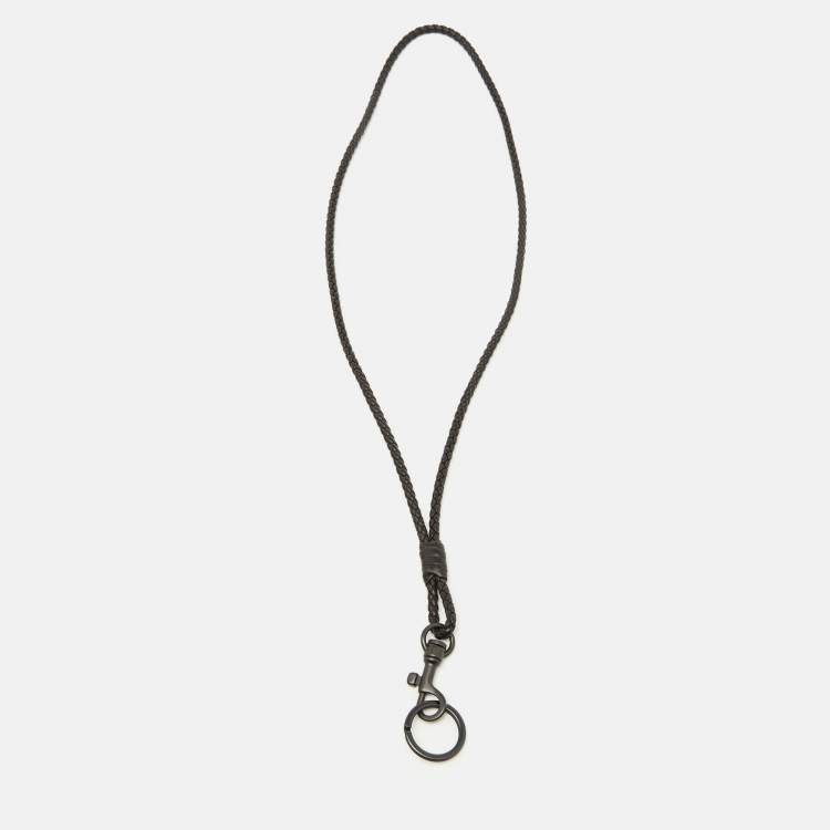Pre Owned Bottega Veneta Dark Brown Intrecciato Leather Key Ring