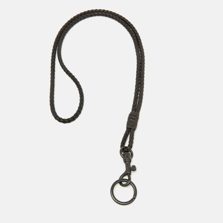 Pre Owned Bottega Veneta Dark Brown Intrecciato Leather Key Ring