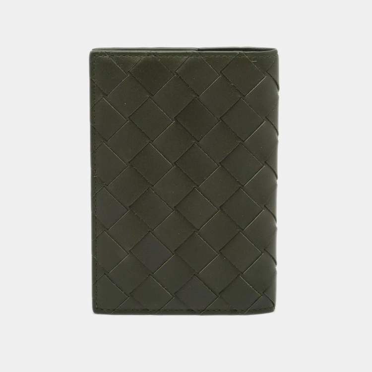 Pre Owned Bottega Veneta Dark Green Intrecciato Leather Notebook Cover
