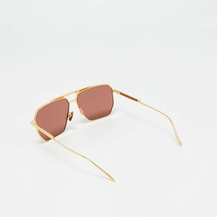 Pre Owned Bottega Veneta Red/Gold Tone BV1012S Aviators Sunglasses