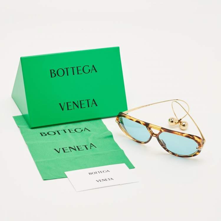 Pre Owned Bottega Veneta Tortoise Brown/Green BV1273S  Drop Aviator Sunglasses