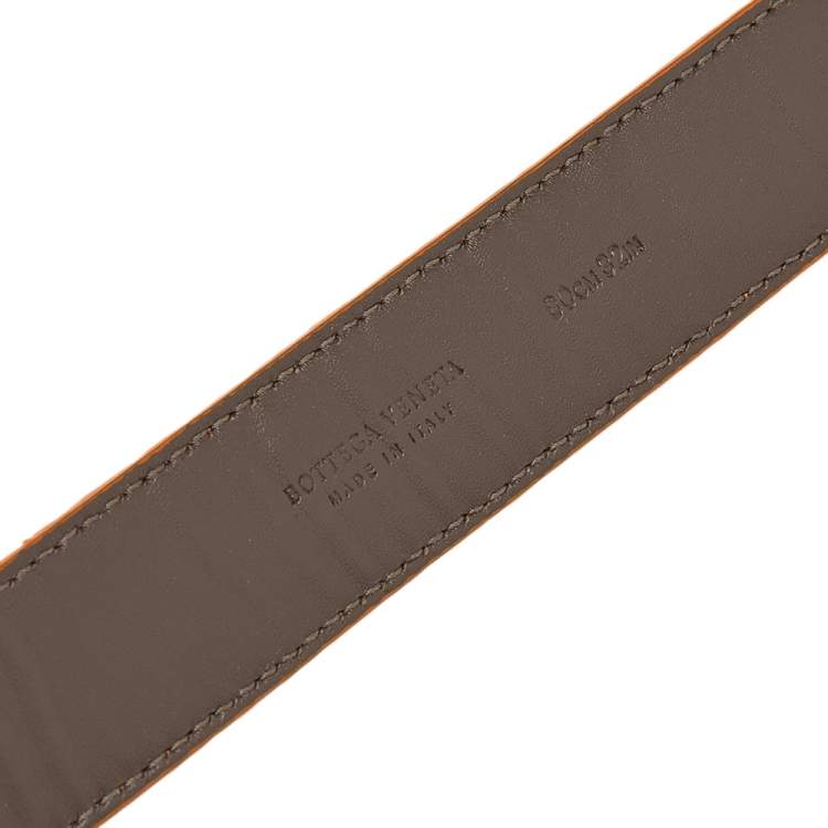 Pre Owned Bottega Veneta Orange Intrecciato Leather Belt 80CM