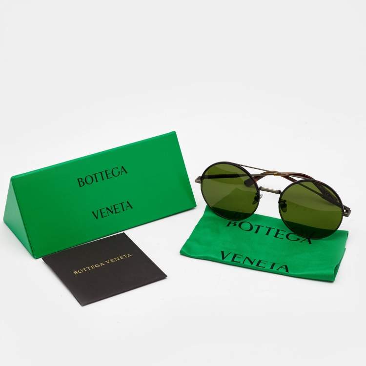 Pre Owned Bottega Veneta Green BV0171S Round Sunglasses