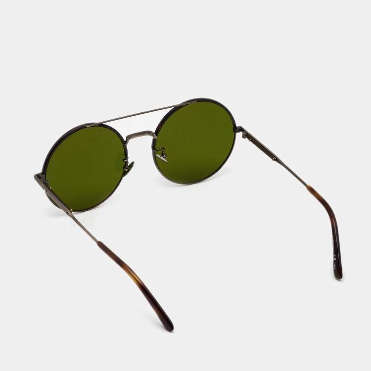 Pre Owned Bottega Veneta Green BV0171S Round Sunglasses