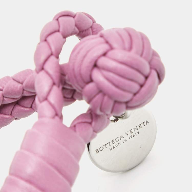 Pre Owned Bottega Veneta Intercciato Leather Silver Tone Bracelet
