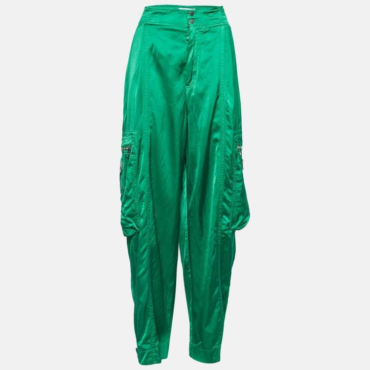 Pre Owned Bottega Veneta Green Fluid Satin Cargo Pants L
