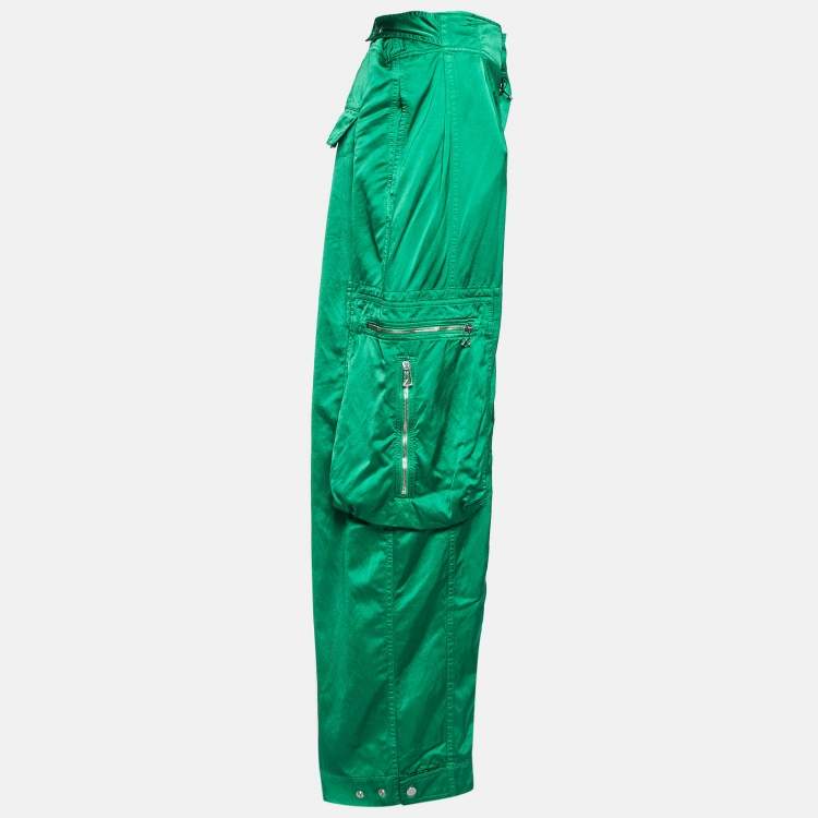 Pre Owned Bottega Veneta Green Fluid Satin Cargo Pants L