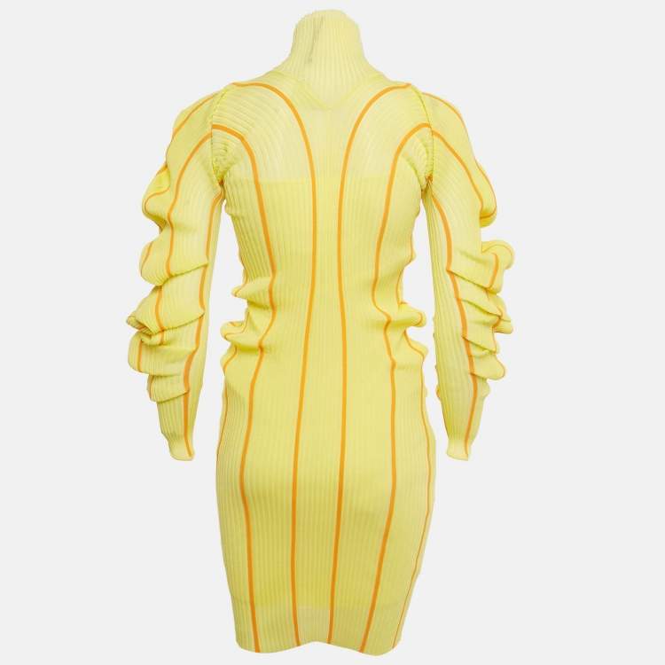 Pre Owned Bottega Veneta Yellow Spiral Stripe Knit Mini Dress S