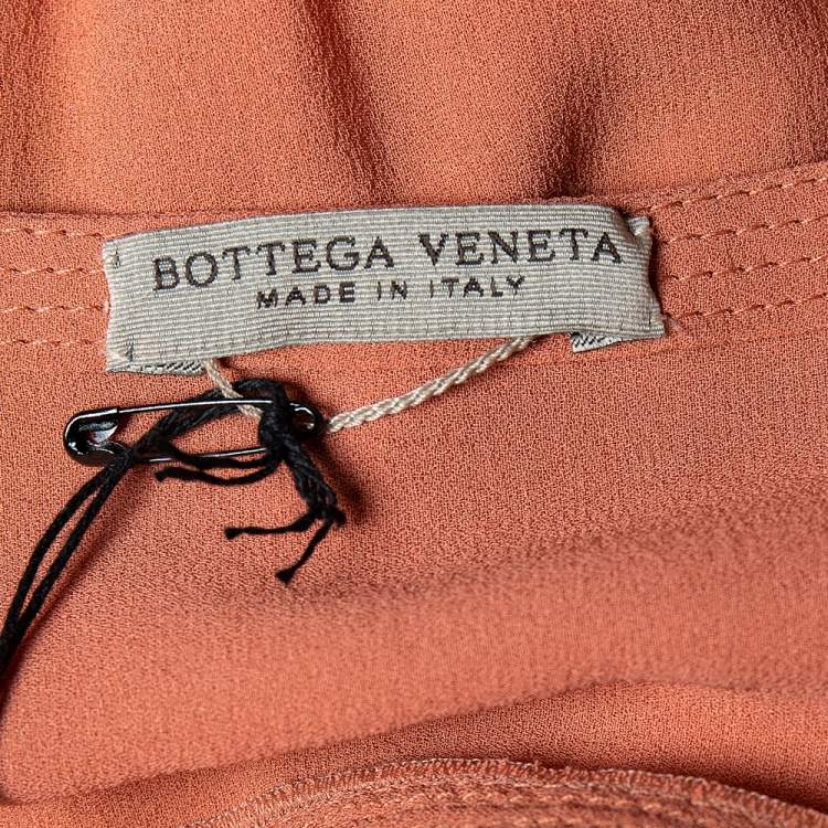 Pre Owned Bottega Veneta Dusky Orange Silk Georgette Belted Fluid Maxi Dress L