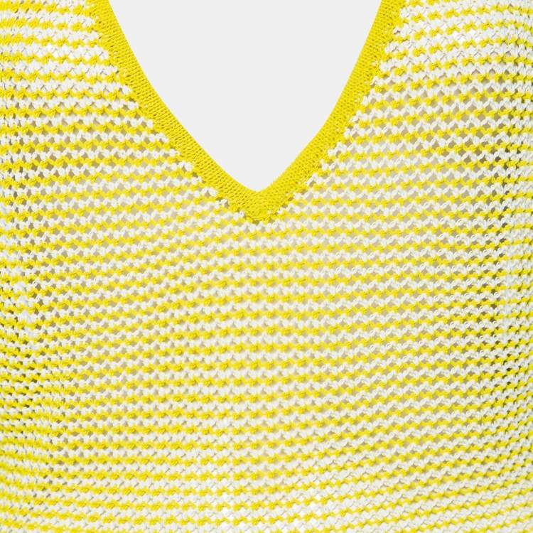 Pre Owned Bottega Veneta Yellow Open-Knit Halter Neck Bodysuit L