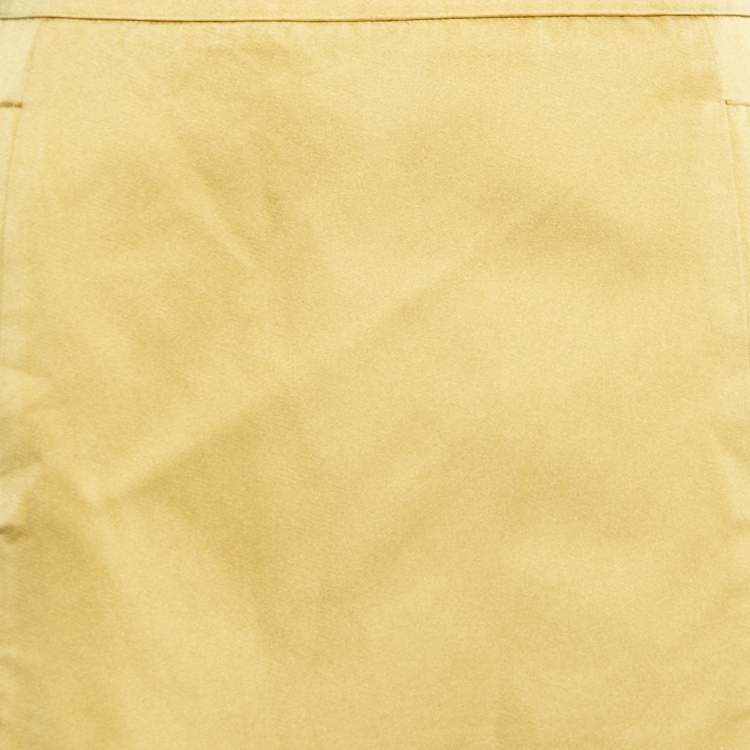 Pre Owned Bottega Veneta Gold Crepe De Chine Pocketed Skirt M