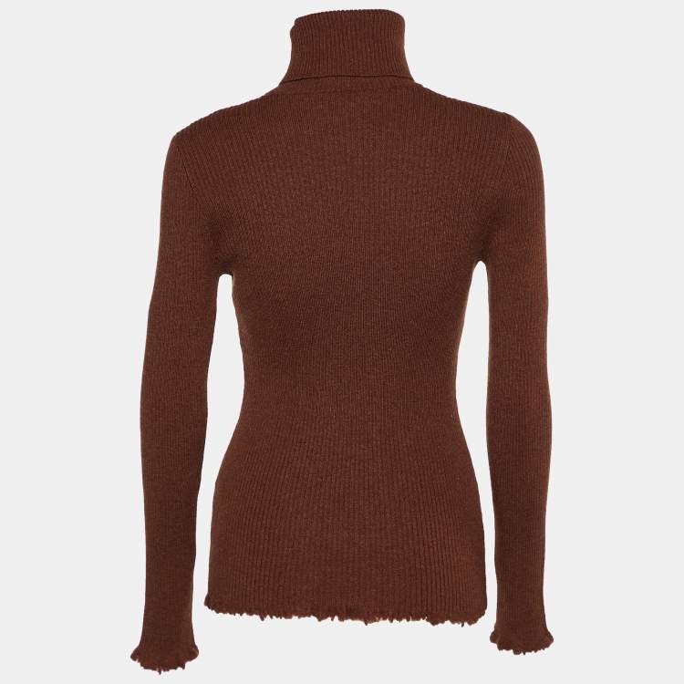 Pre Owned Bottega Veneta Brown Cashmere Knit Turtle Neck Sweater M