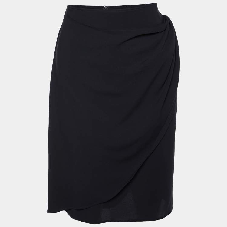 Pre Owned Bottega Veneta Black Silk Wrap Detail Knee Length Skirt M