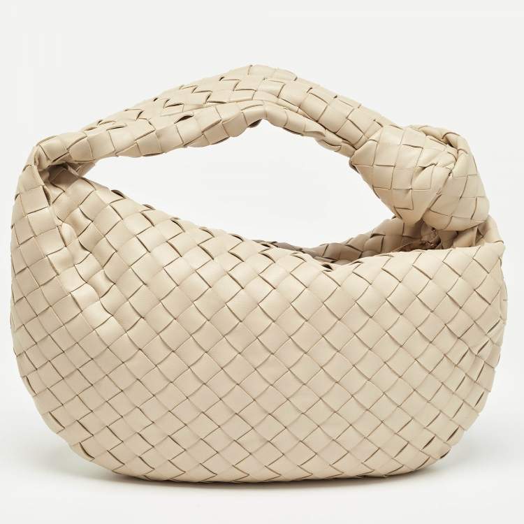 Pre Owned Bottega Veneta Beige Intrecciato Leather Teen Jodie Hobo