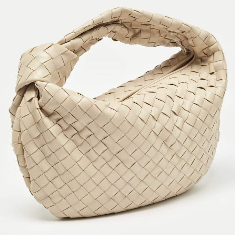 Pre Owned Bottega Veneta Beige Intrecciato Leather Teen Jodie Hobo