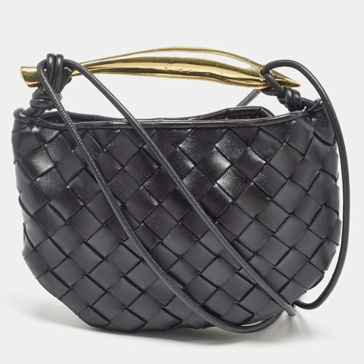Pre Owned Bottega Veneta Black Intrecciato Leather Mini Sardine Shoulder Bag