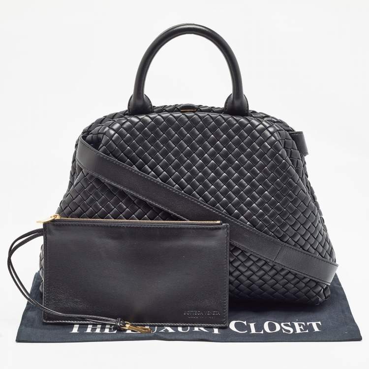 Pre Owned Bottega Veneta Black Padded Intrecciato Leather Medium Top Handle Bag