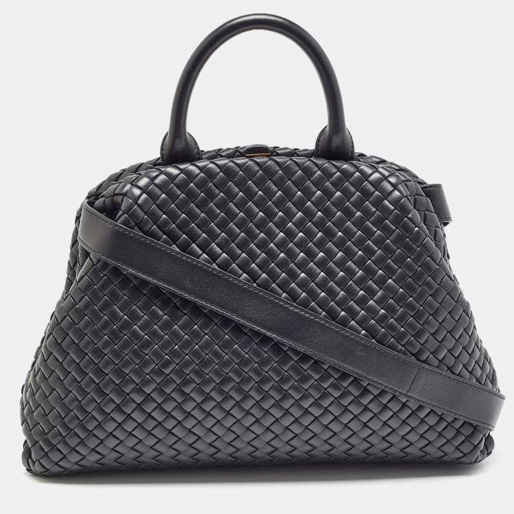 Pre Owned Bottega Veneta Black Padded Intrecciato Leather Medium Top Handle Bag