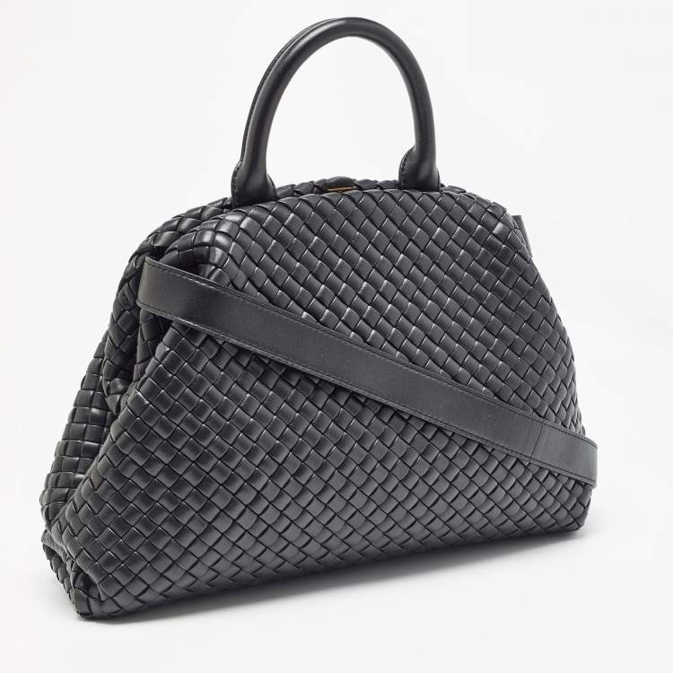 Pre Owned Bottega Veneta Black Padded Intrecciato Leather Medium Top Handle Bag