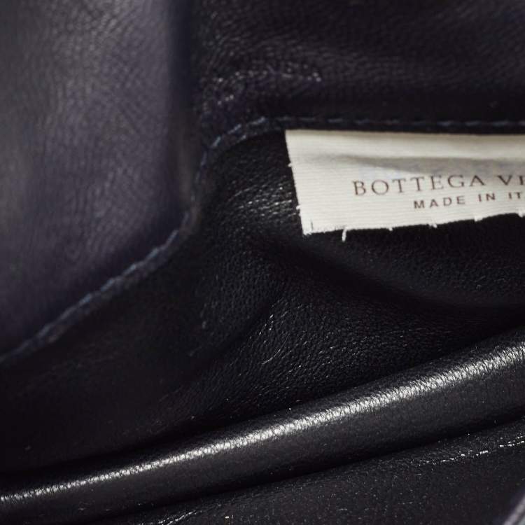 Pre Owned Bottega Veneta Navy Blue Intrecciato Leather and Snakeskin Business Card Holder