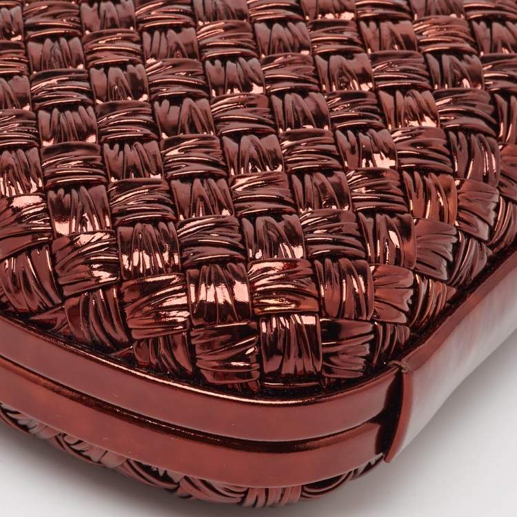 Pre Owned Bottega Veneta Metallic Brown Intrecciato Leather Knot Clutch