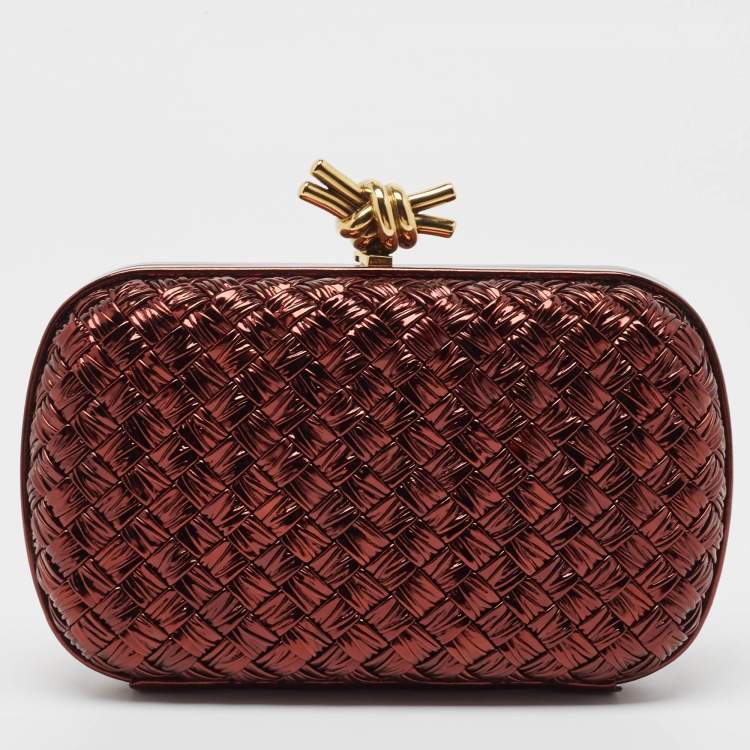 Pre Owned Bottega Veneta Metallic Brown Intrecciato Leather Knot Clutch