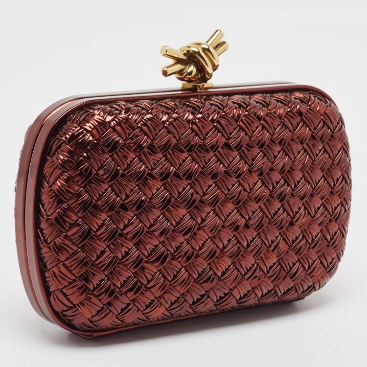 Pre Owned Bottega Veneta Metallic Brown Intrecciato Leather Knot Clutch