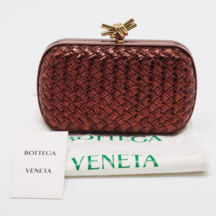 Pre Owned Bottega Veneta Metallic Brown Intrecciato Leather Knot Clutch
