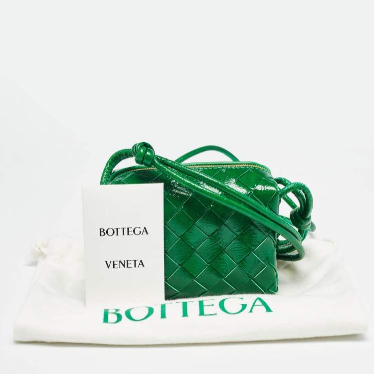 Pre Owned Bottega Veneta Green Intrecciato Patent Leather Candy Loop Crossbody Bag