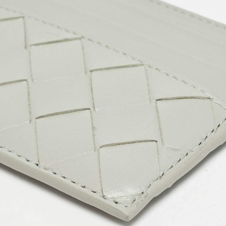 Pre Owned Bottega Veneta Light Grey Intrecciato Leather Card Holder