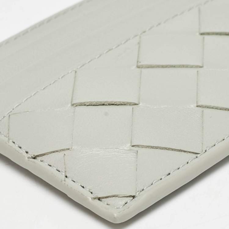 Pre Owned Bottega Veneta Light Grey Intrecciato Leather Card Holder
