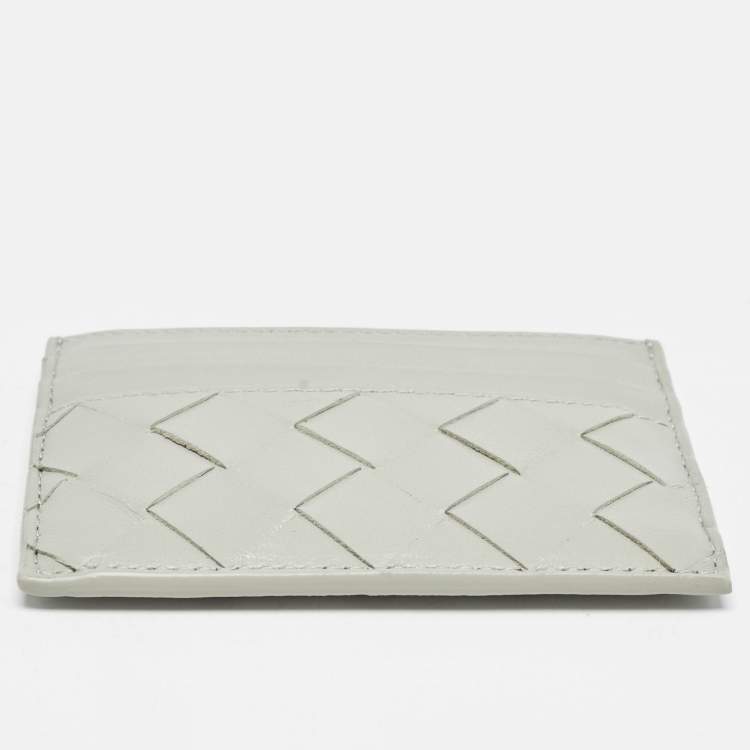 Pre Owned Bottega Veneta Light Grey Intrecciato Leather Card Holder