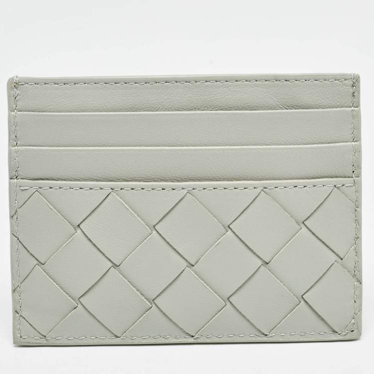 Pre Owned Bottega Veneta Light Grey Intrecciato Leather Card Holder
